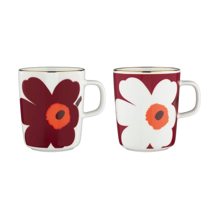 Juhla Unikko mugg 25 cl 2-pack - White-burgundy-gold - Marimekko
