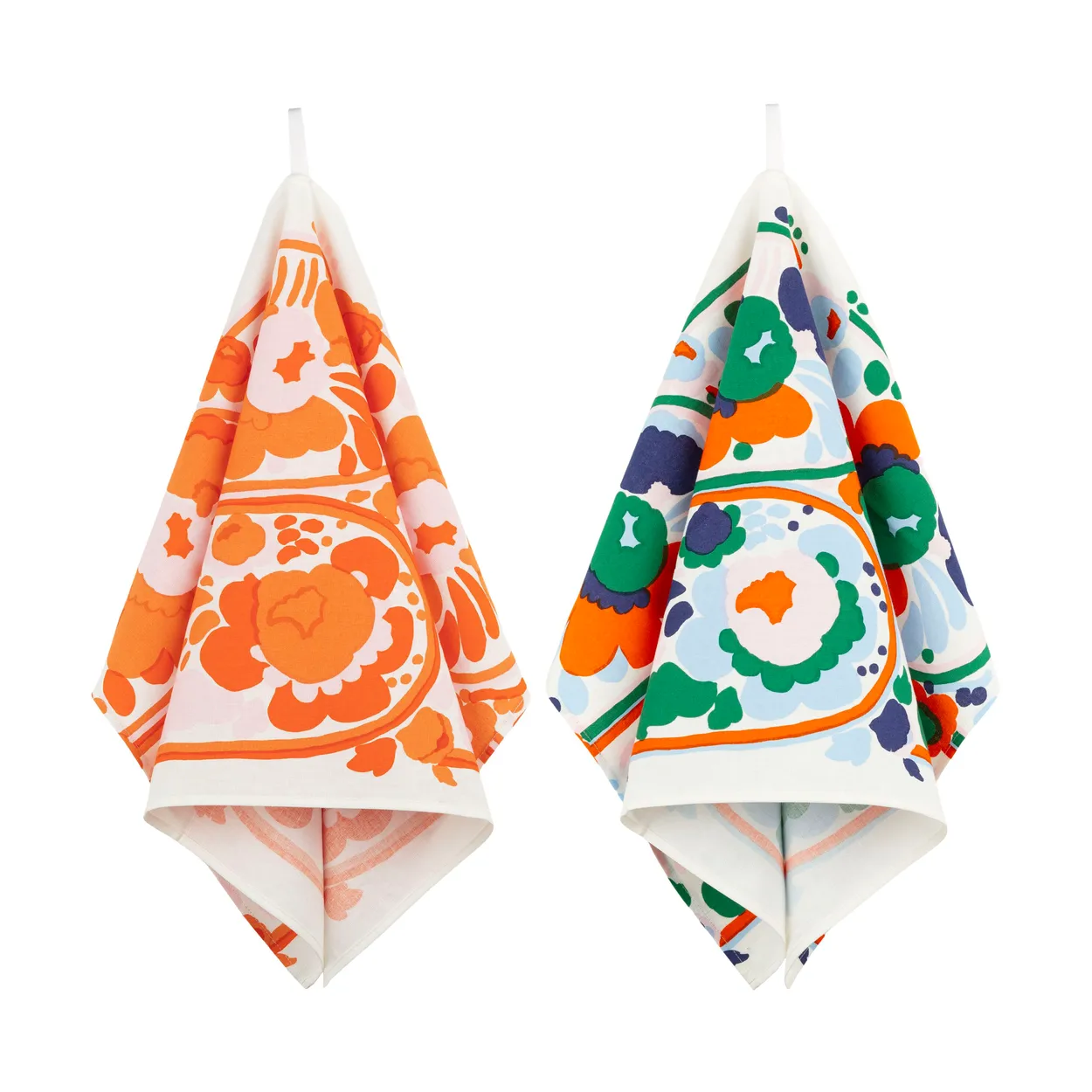 Marimekko Karuselli kökshandduk 43×70 cm 2 delar White-orange-blue-emerald