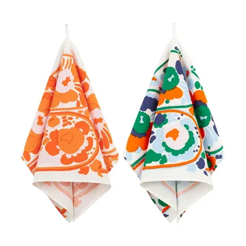 Marimekko Karuselli kökshandduk 43×70 cm 2 delar White-orange-blue-emerald