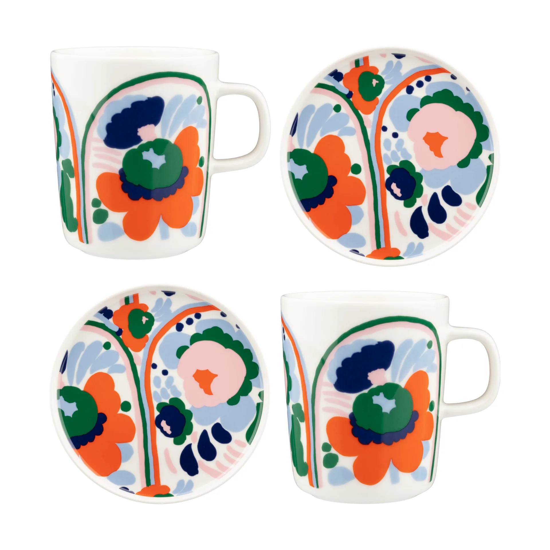 Karuselli servisset 4 delar, White-orange-blue-emerald Marimekko