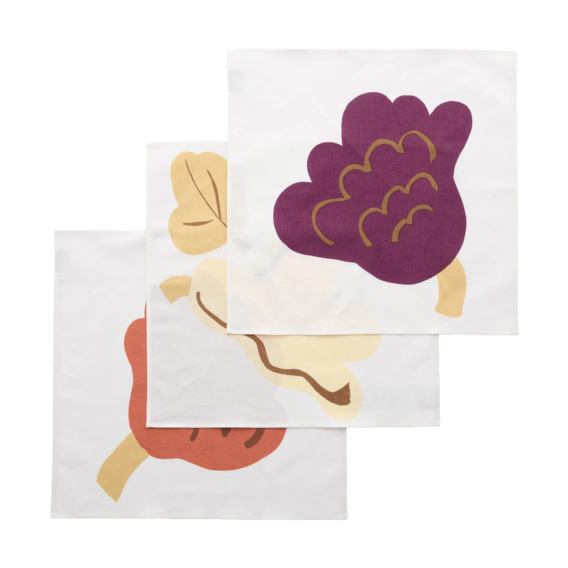Kukasta Kukkaan tygservett, White-plum-terrac-ochre, 3-pack Marimekko