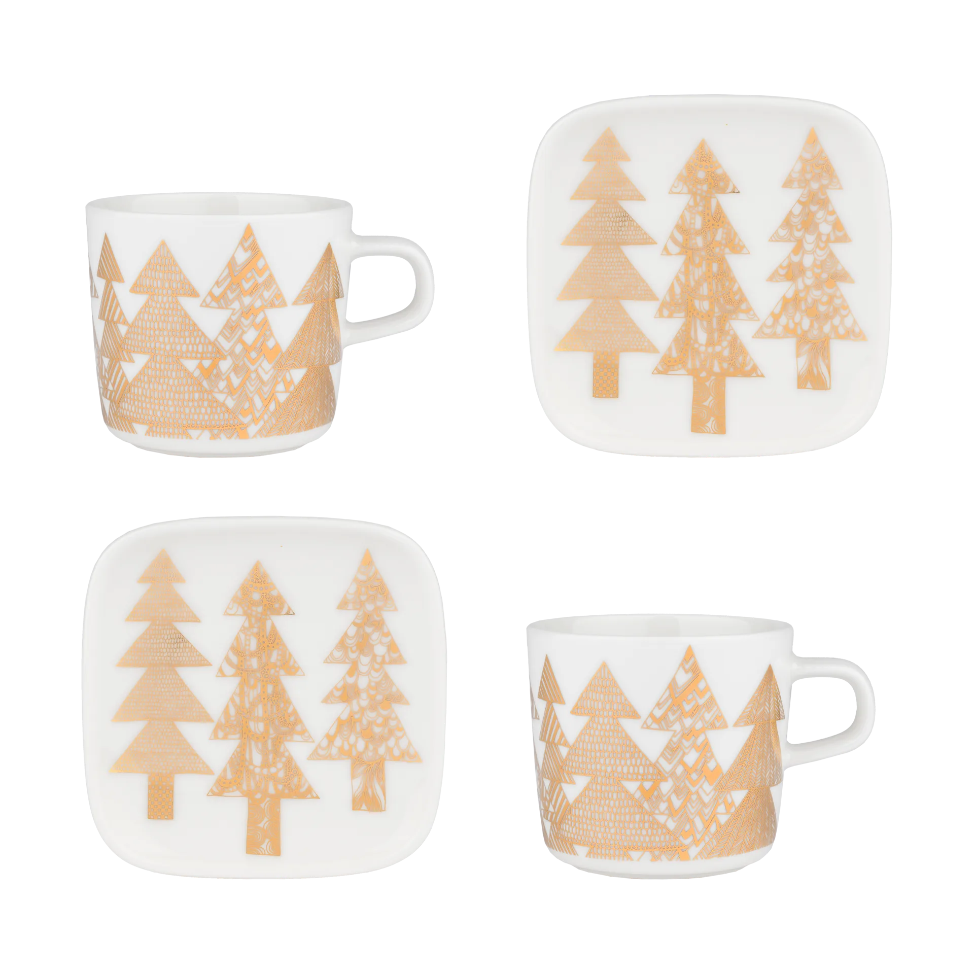 Kuusikossa kopp och fat set 20 cl 4 delar, White-gold Marimekko