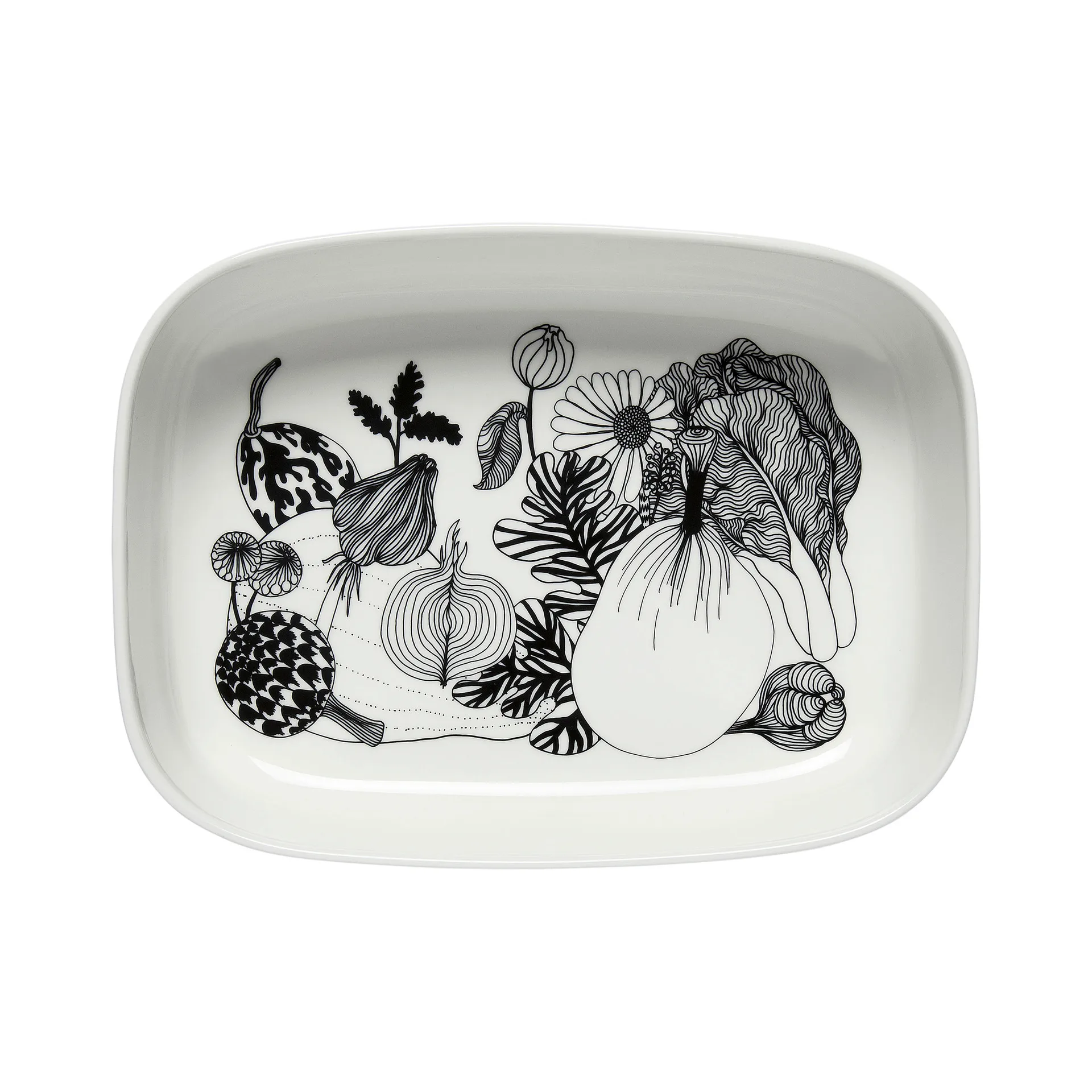 Oiva Siirtolapuutarha serveringsskål, Vit-svart Marimekko