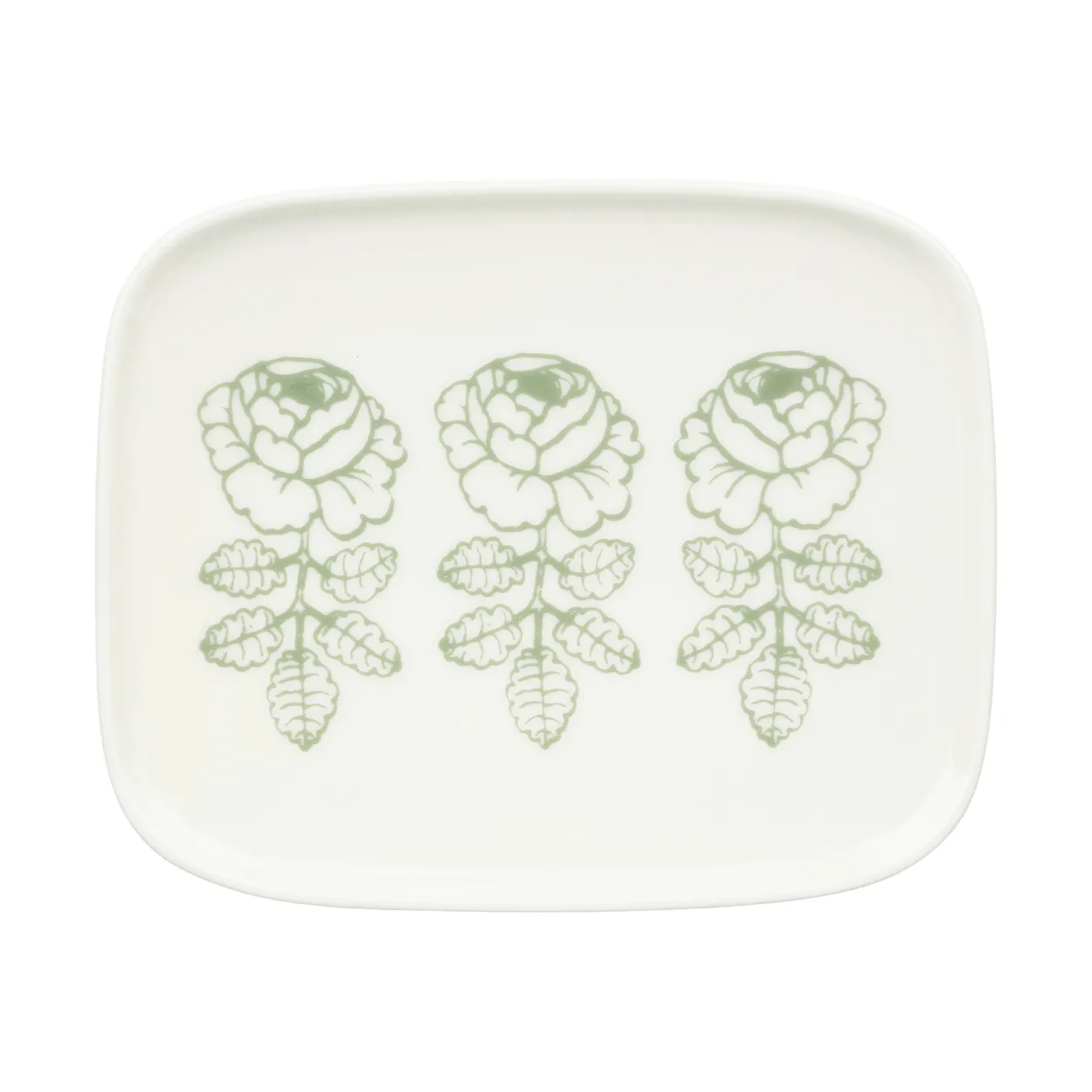 Marimekko Oiva Vihkiruusu assiett White, sage, rektangul&auml;r 12x15 cm