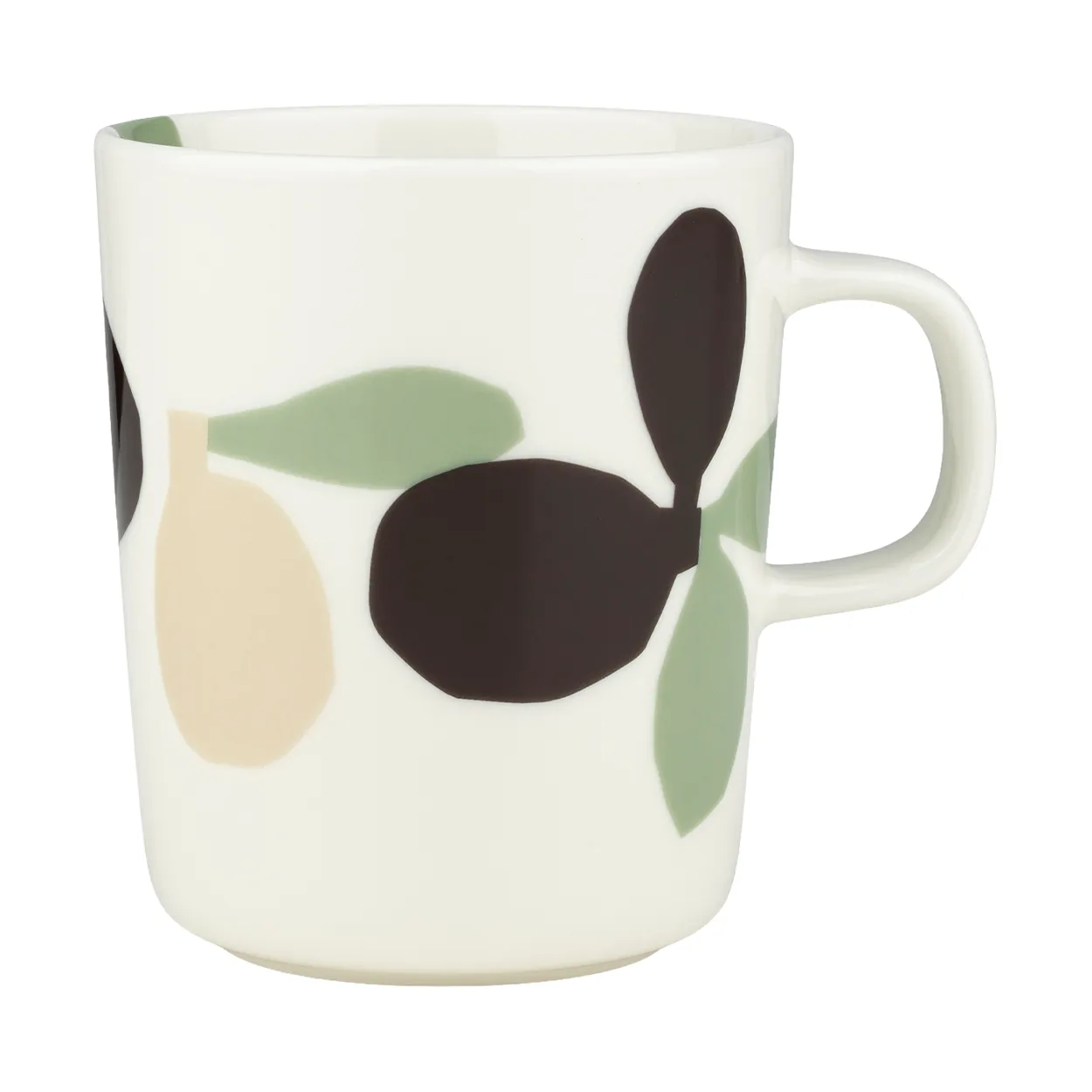 Marimekko Omppo mugg White, sage, black brown, linen, 2,5 dl