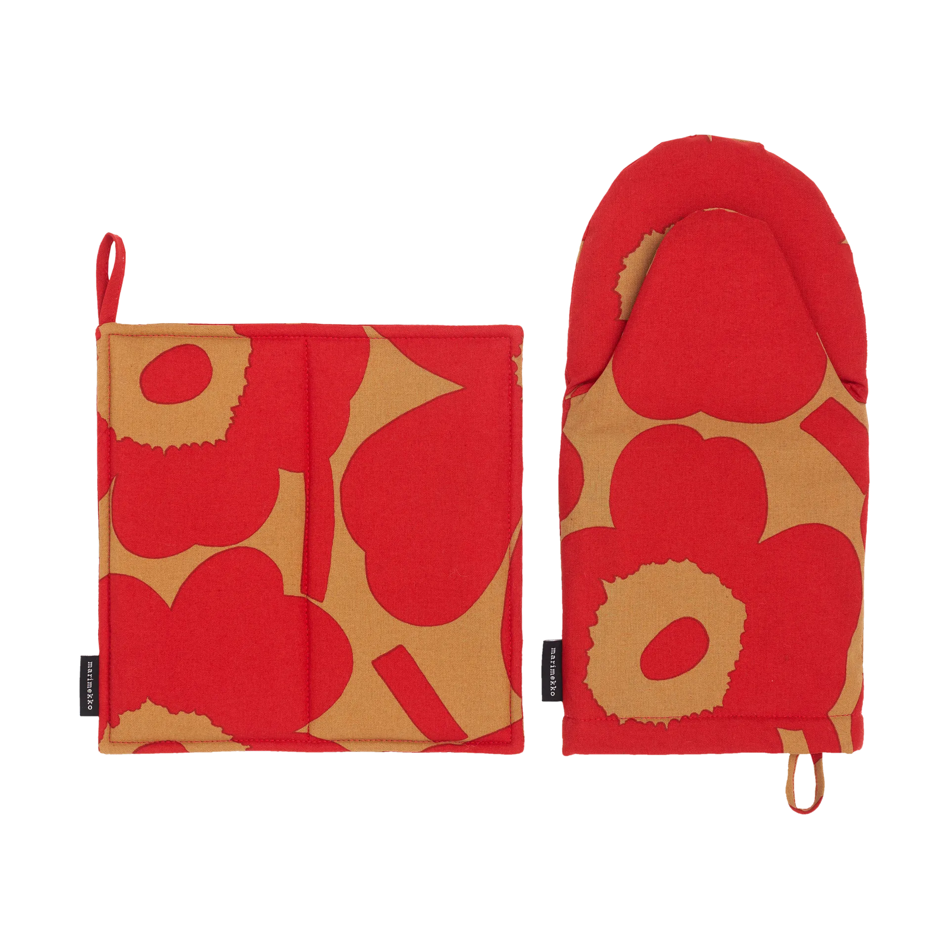 Pieni Unikko grytvante och grytlapp set 2 delar, Brown-red Marimekko