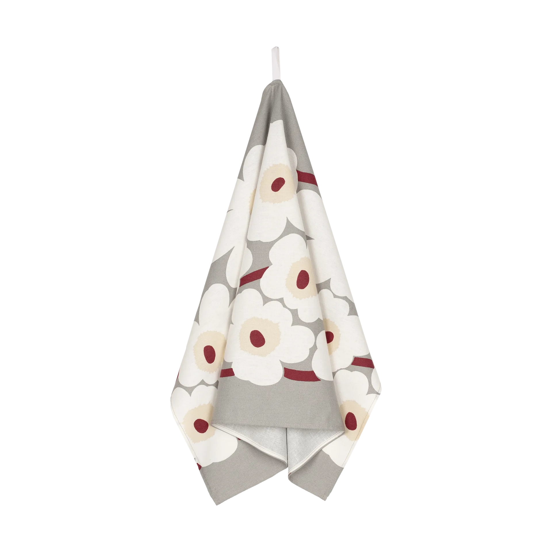 Pieni Unikko kökshandduk bomull-linne 43x70 cm, L. grey-white-d. red-yellow Marimekko