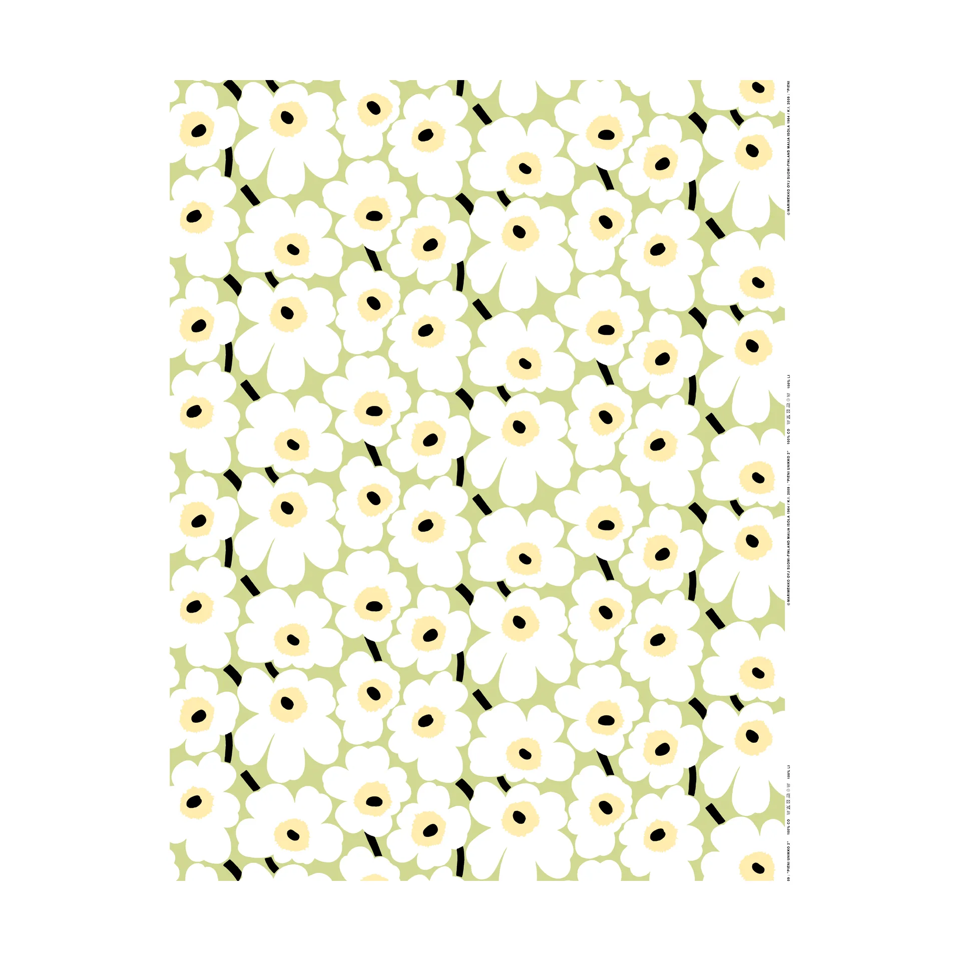 Pieni Unikko tyg bomull, Pear, white, melon, dark green Marimekko