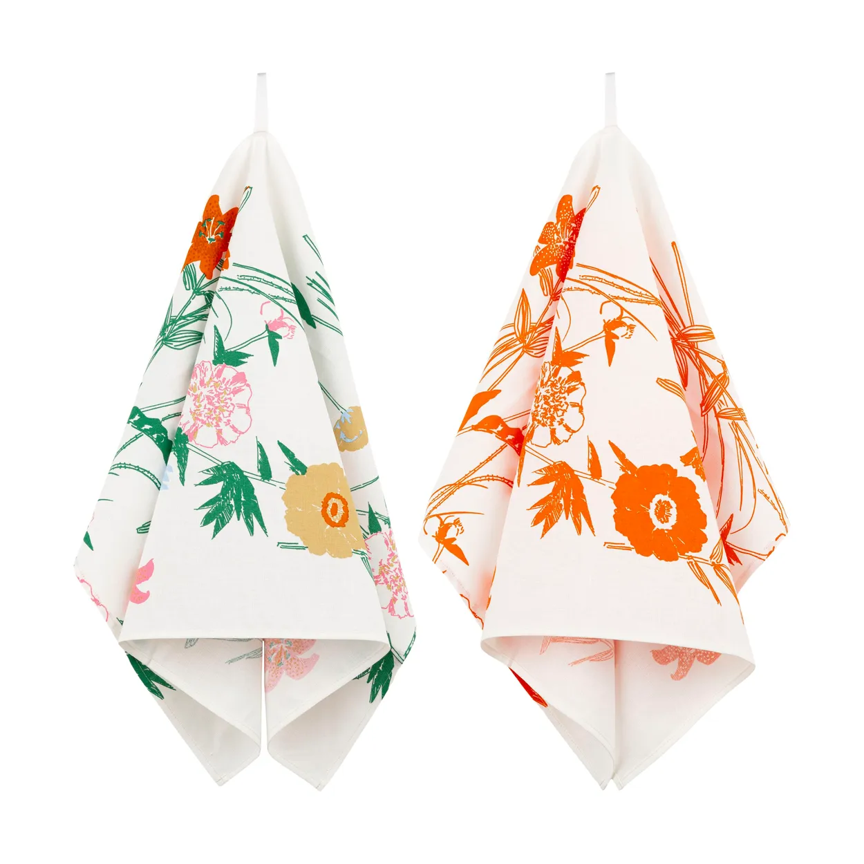 Marimekko Puutarhakutsut kökshandduk 2 delar White-green-orange-beige