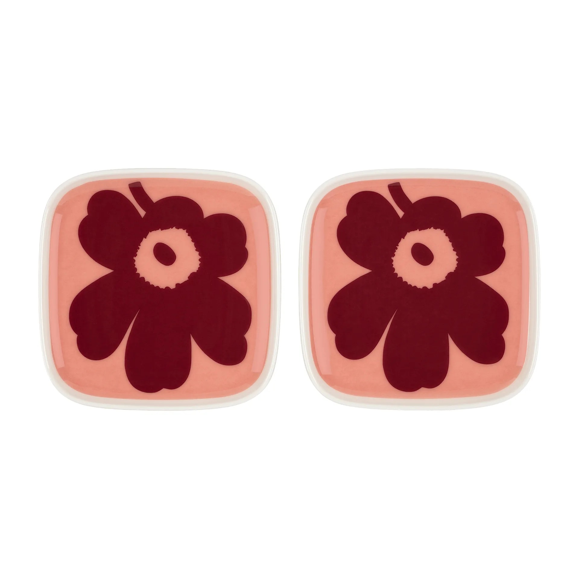 Unikko assiett 10x10 cm 2-pack, Vit-rosa-röd Marimekko