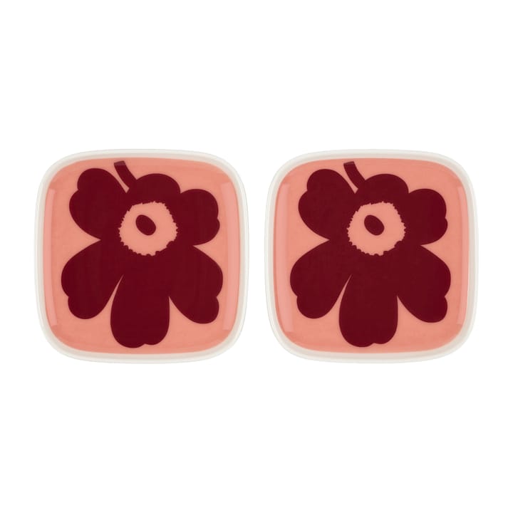 Unikko assiett 10x10 cm 2-pack, vit-rosa-röd Marimekko