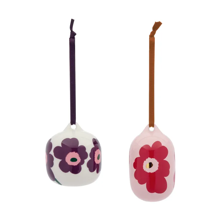 Unikko dekorationshänge - Pink-cranberry-white-plum, 2-delar - Marimekko