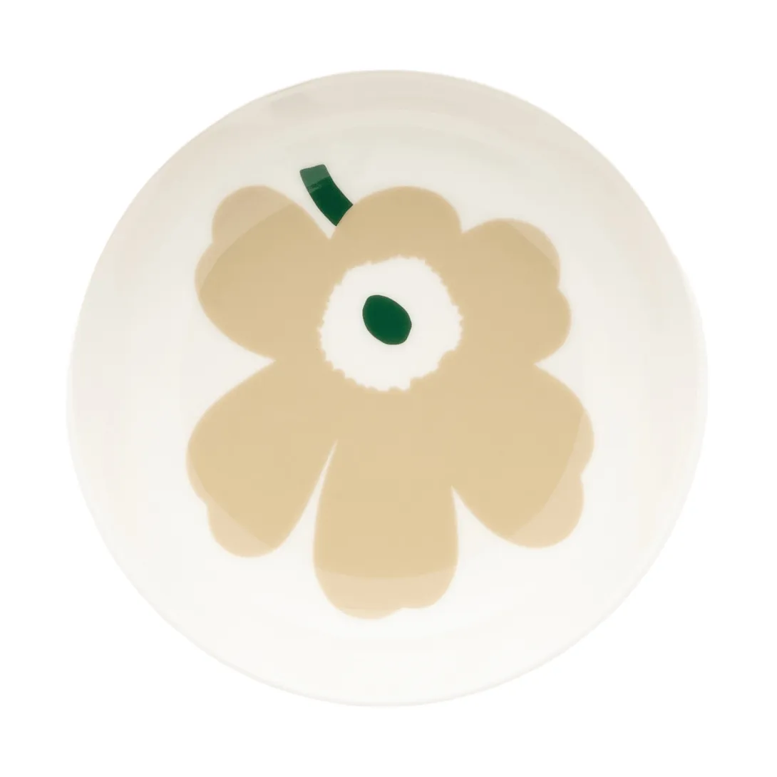 Unikko djup tallrik, Beige-white-light sand-dark green Marimekko