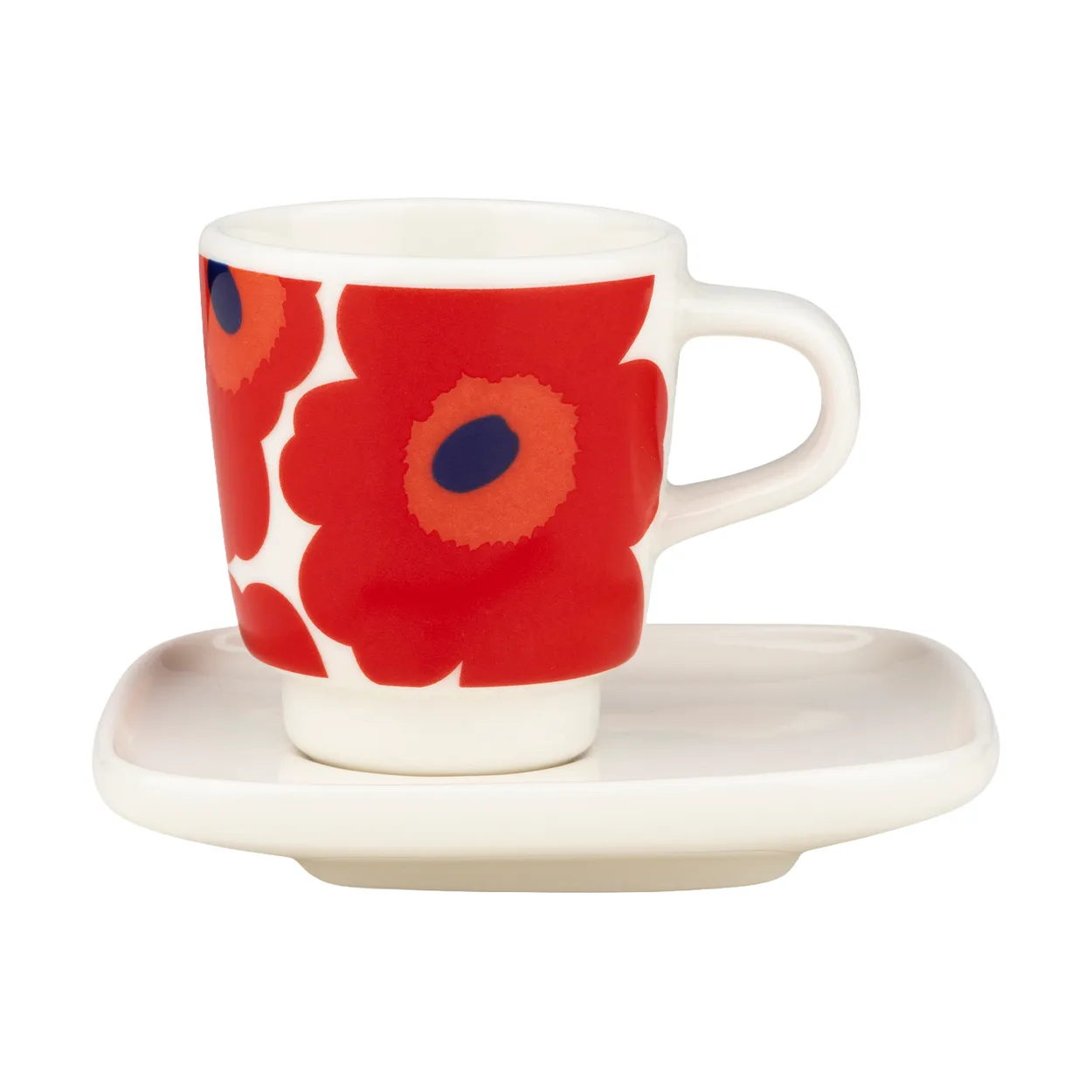 marimekko unikko espresso kopp med fat 2-delar white-red-blue