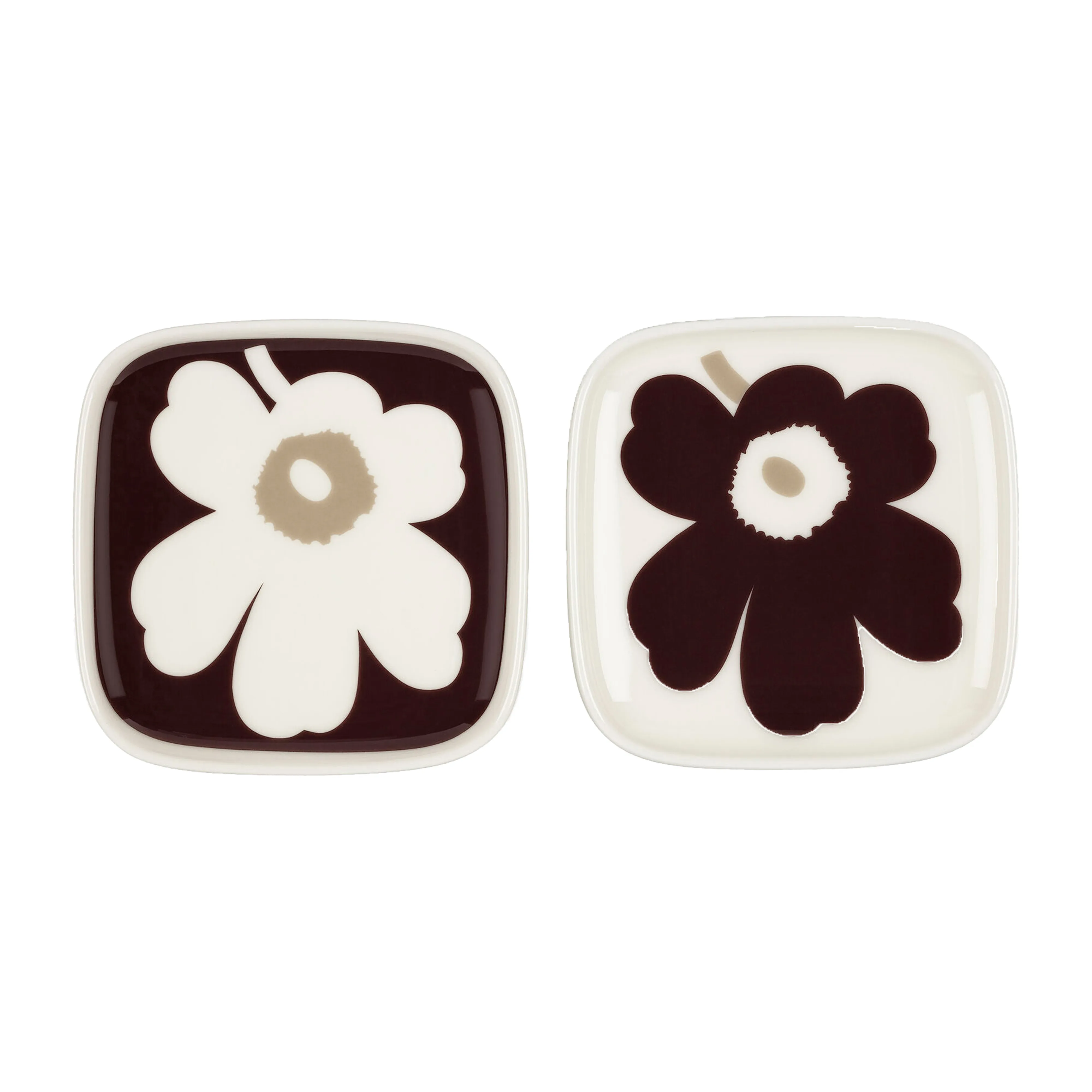 Marimekko Unikko fat 10x10 cm 2-pack, Vinröd-vit-beige