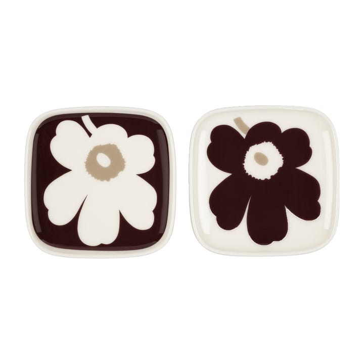 Unikko fat 10x10 cm 2-pack, Vinröd-vit-beige Marimekko