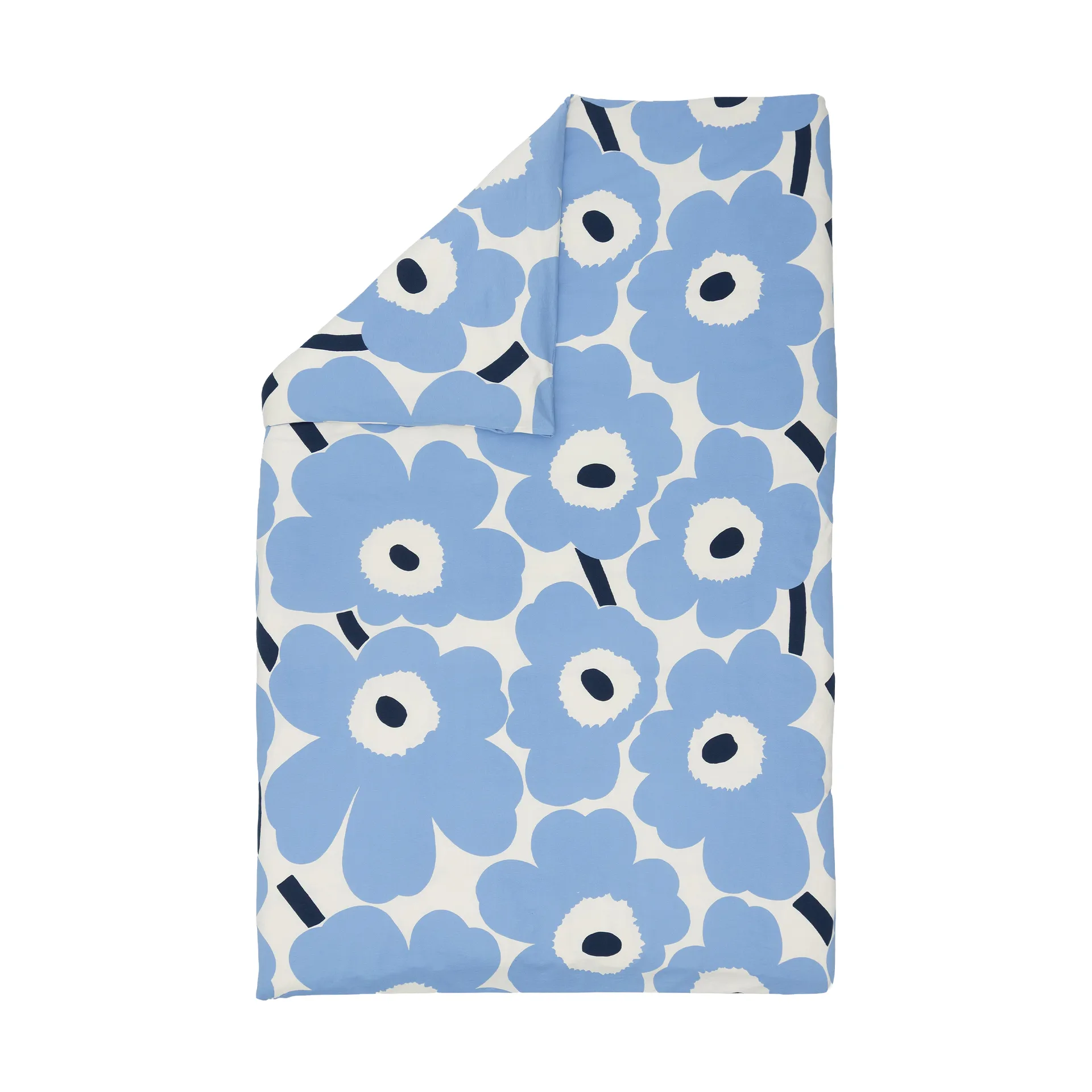 Unikko jersey påslakan, Off white, light blue, navy, 150x210 cm Marimekko
