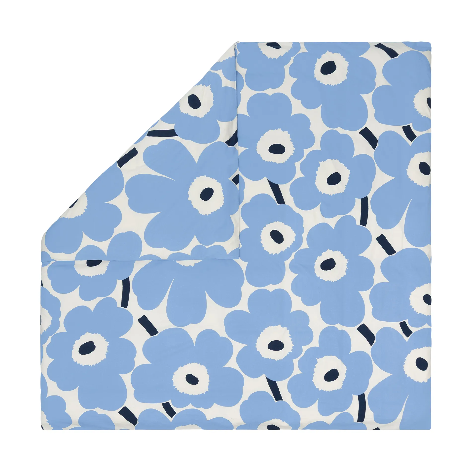 Unikko jersey påslakan, Off white, light blue, navy, 240x220 cm Marimekko