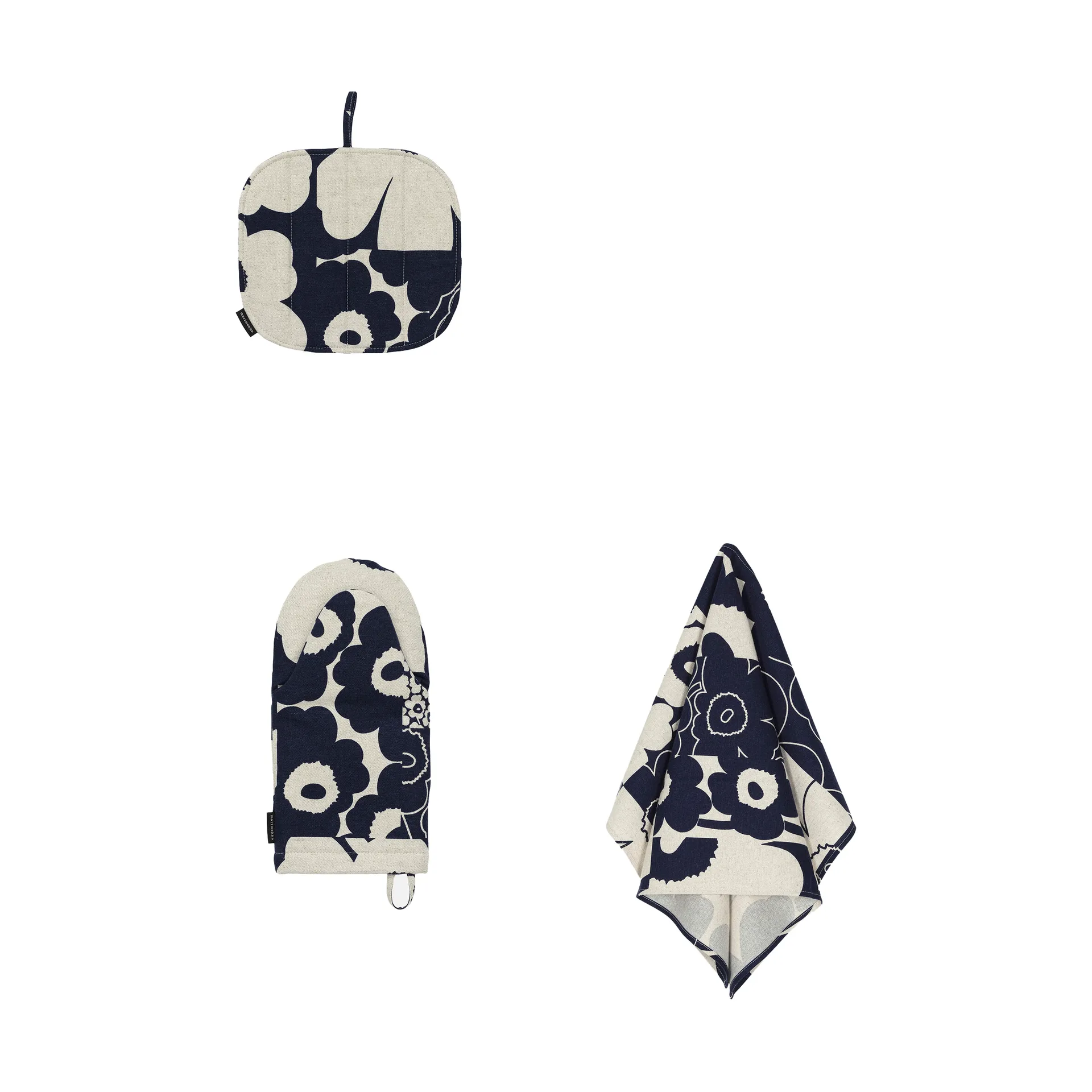 Unikko kollaasi kökstextilier 3 delar, Linen-dark blue Marimekko