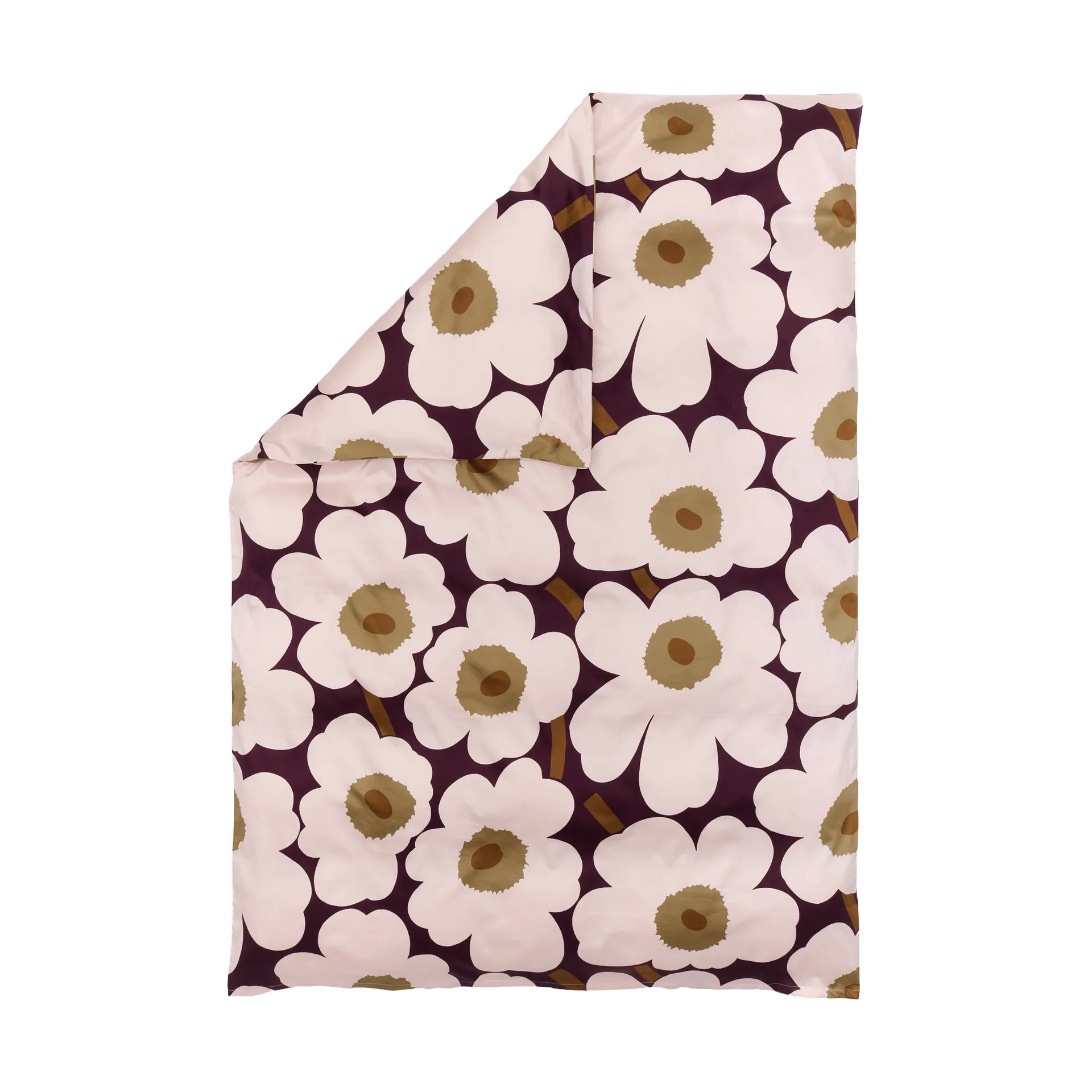 Marimekko Unikko påslakan satin 150x210 cm Plum-pink-elmwood-toffee