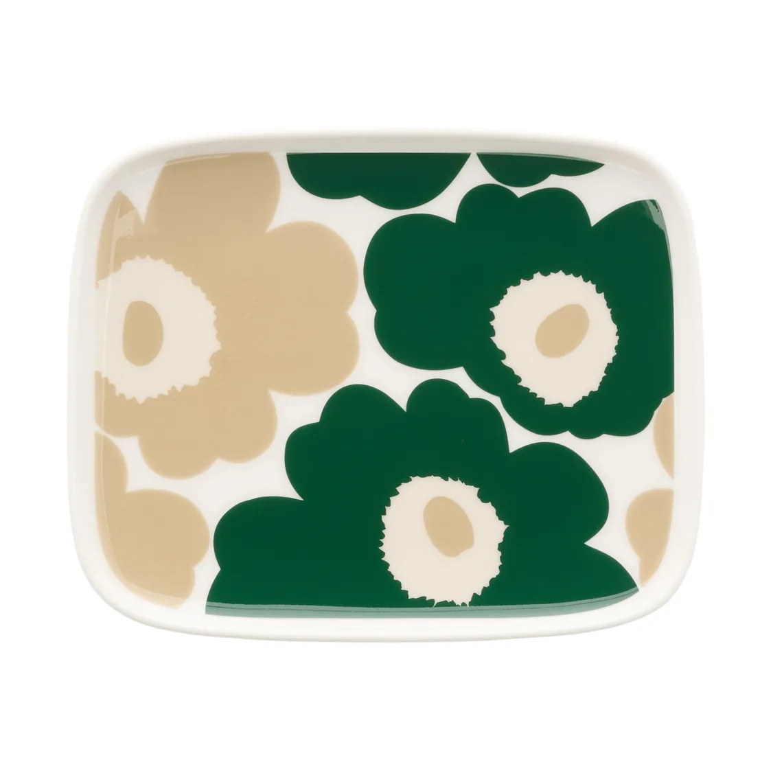 Marimekko Unikko tallrik 12x15 cm White-dark green-beige-light sand