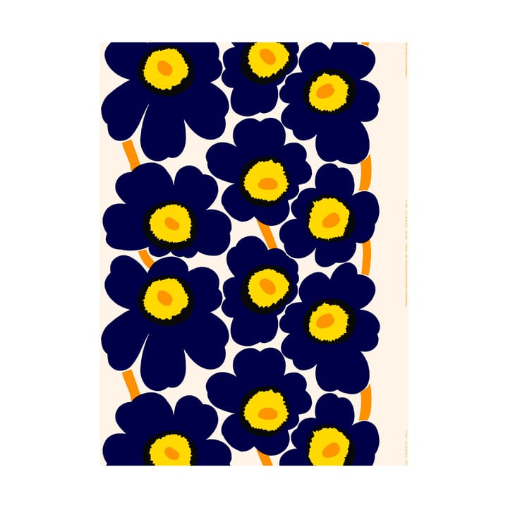 Unikko tyg heavyweight bomull, Cotton-d. blue-yellow-orange Marimekko