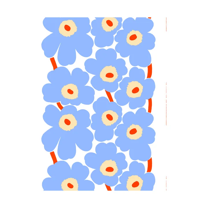 Unikko tyg - Natural white-light blue-orange - Marimekko