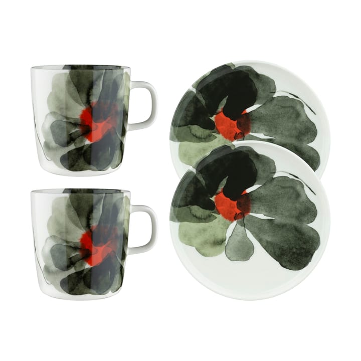 Valssi frukostset 4 delar - White-forest green-tomato red - Marimekko