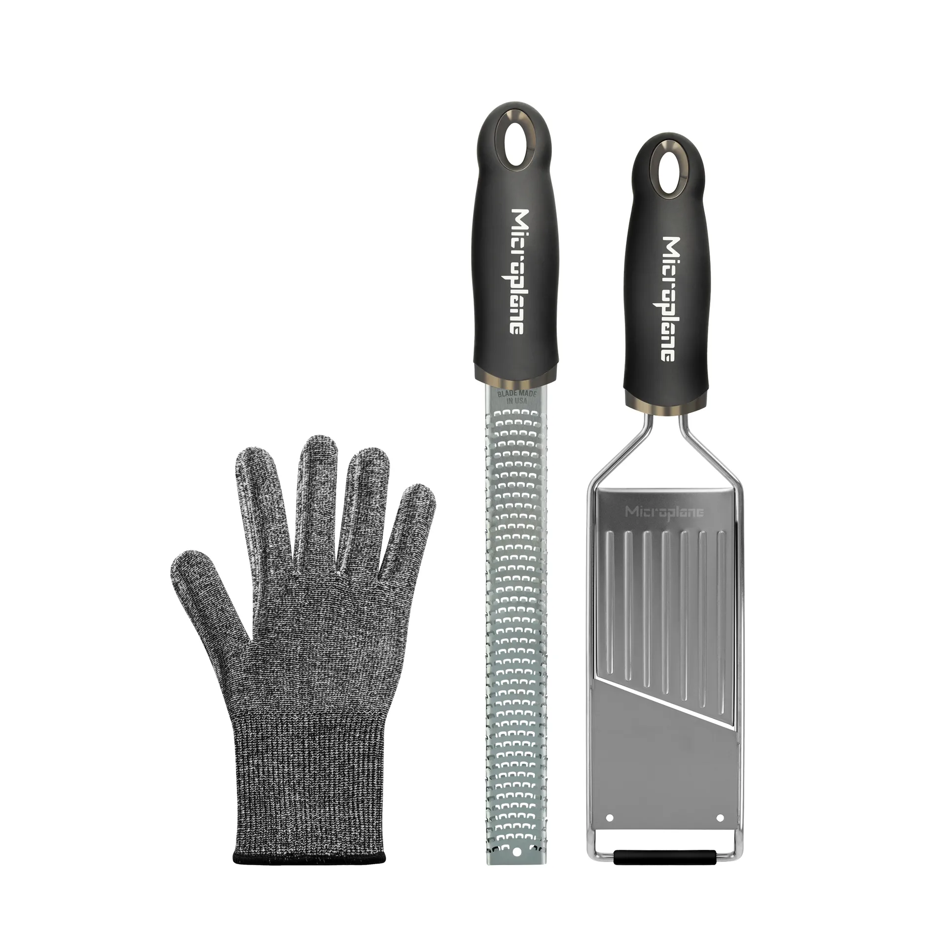 Gourmet rivjärnsset med skyddshandske 3 delar, Stainless Steel Microplane