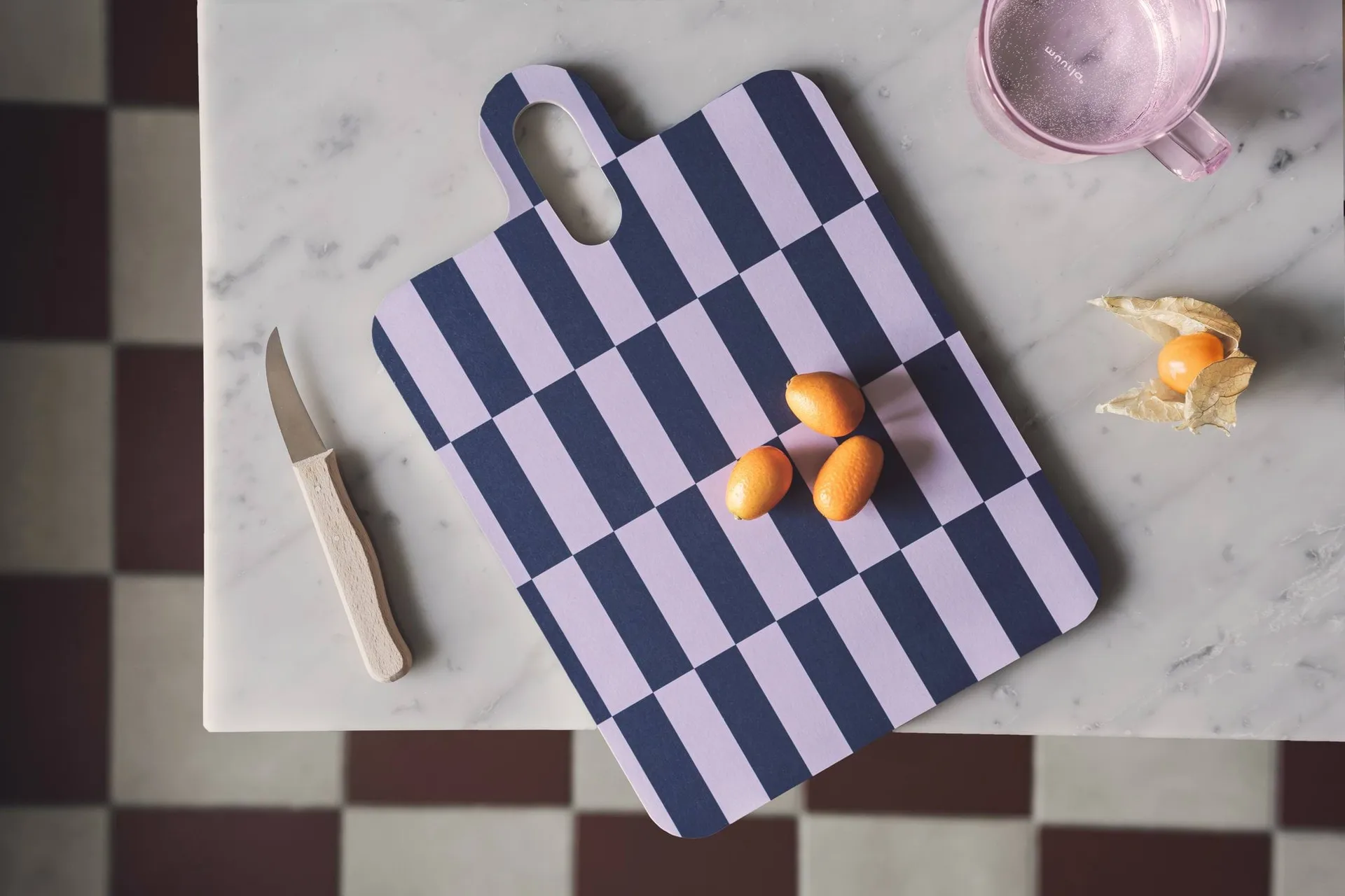 Checks & Stripes bricka 21x31 cm, Lilac-blue-green Muurla