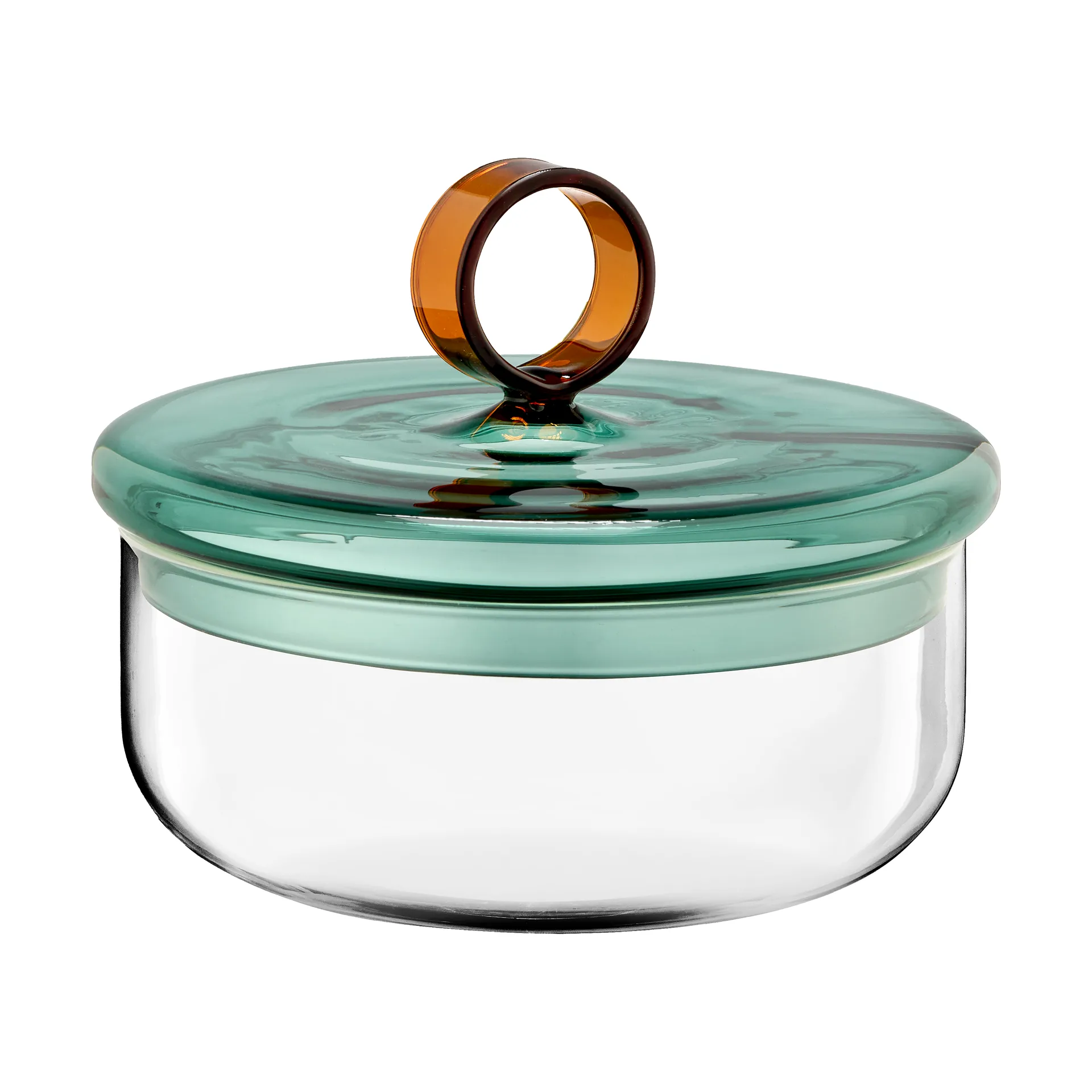 Loop låg skål med lock Ø15 cm, Klar-teal-amber Muurla