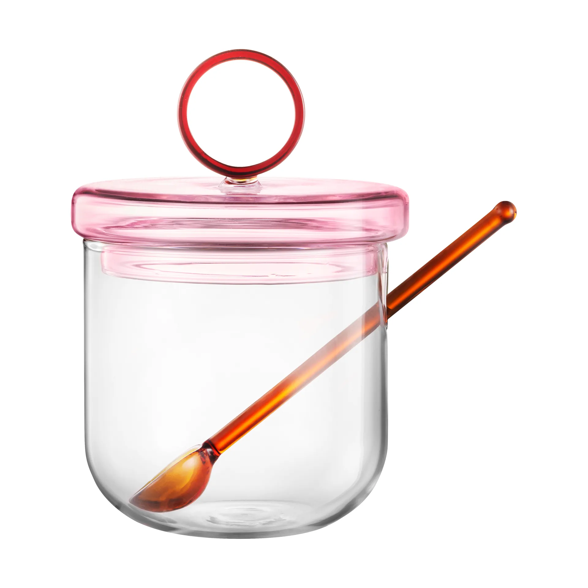 Loop sockerskål inkl sked Ø14 cm, Klar-pink-amber Muurla