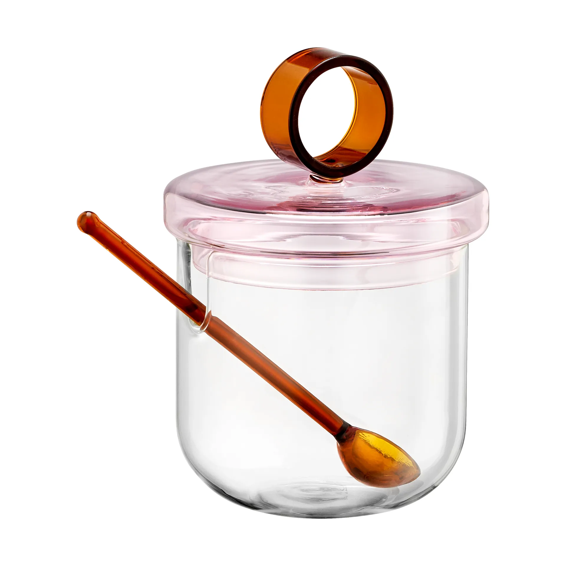 Loop sockerskål inkl sked Ø14 cm, Klar-pink-amber Muurla