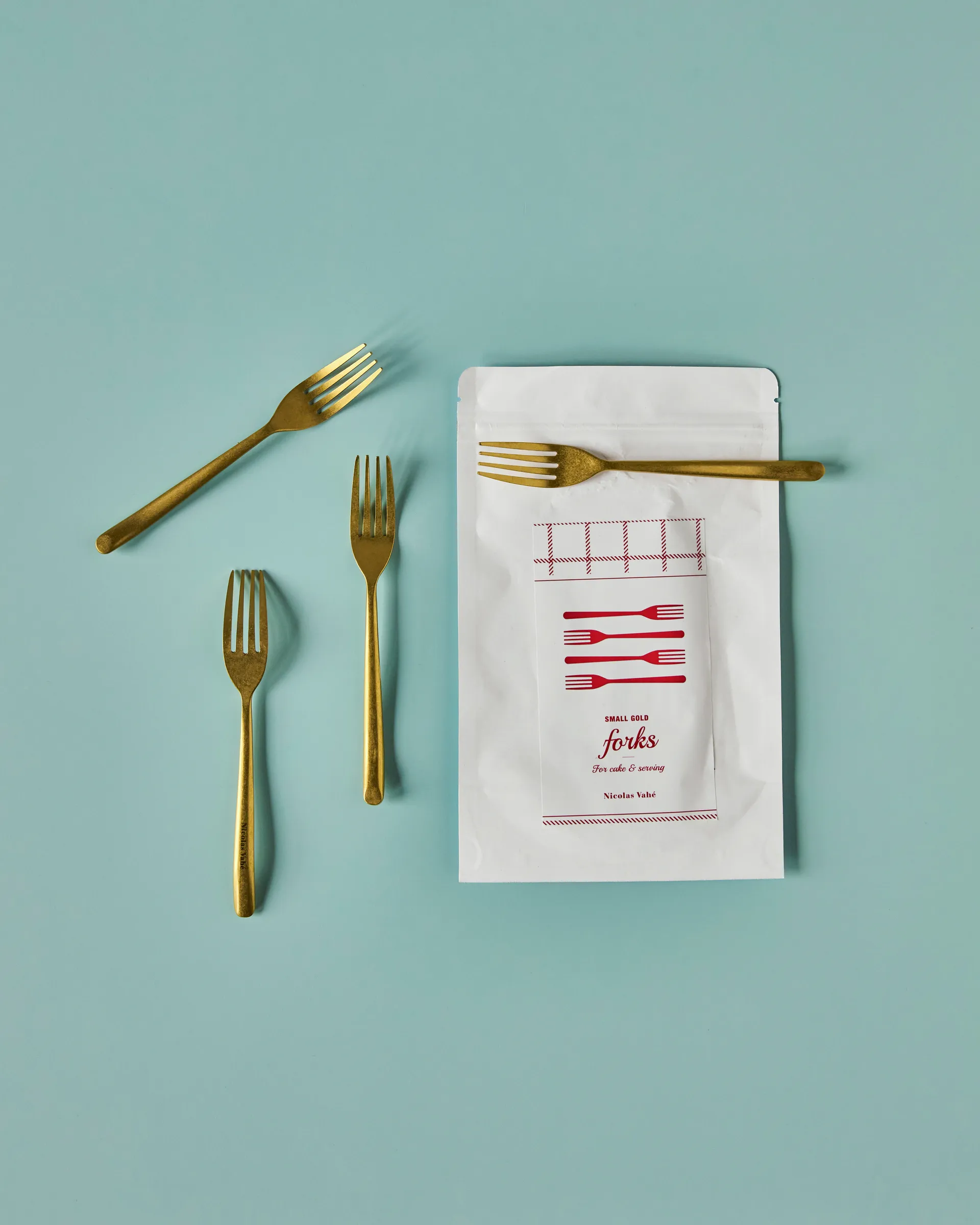 Nicolas Vahé tårtgaffel 4-pack, Antik guldfinish Nicolas Vahé