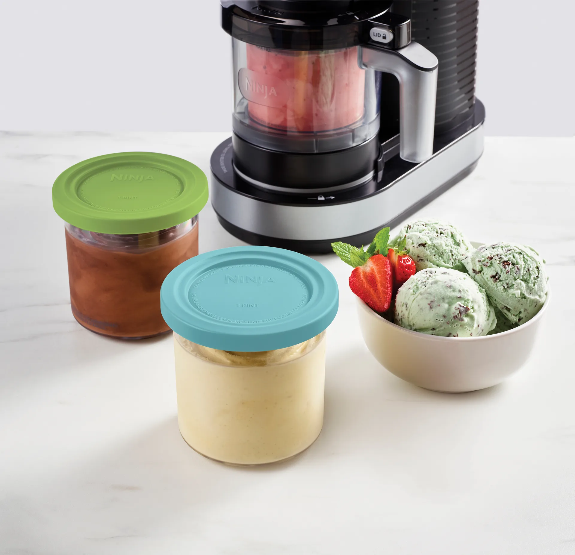 Ninja CREAMi behållare med lock 4-pack 470 ml NC300-serien (NC300/NC301/NC302), Blå/rosa/grön/brun Ninja