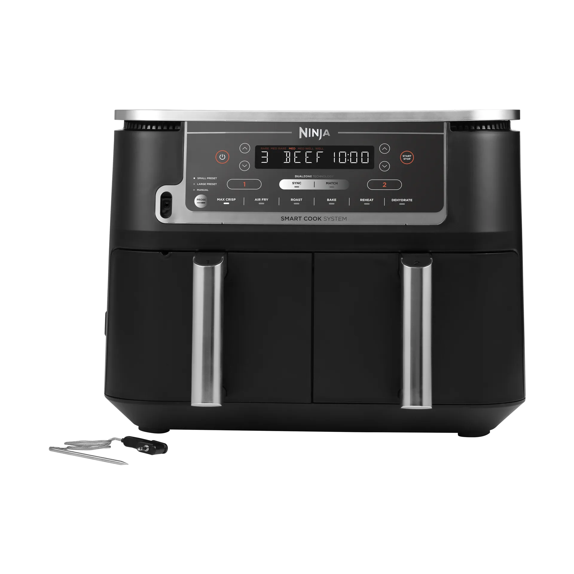 Ninja Foodi Max AF451 Airfryer Dual Zone m termometer 9,5 L, Svart Ninja