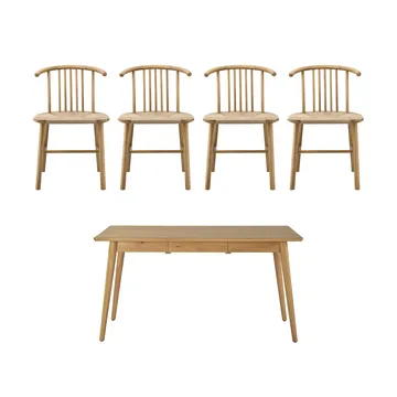 VIOR matbord 120 cm + stol 4-pack - Lackerad ek-natur - NJRD