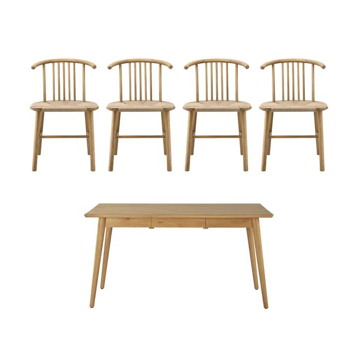 VIOR matbord 120 cm + stol 4-pack - Lackerad ek-natur - NJRD