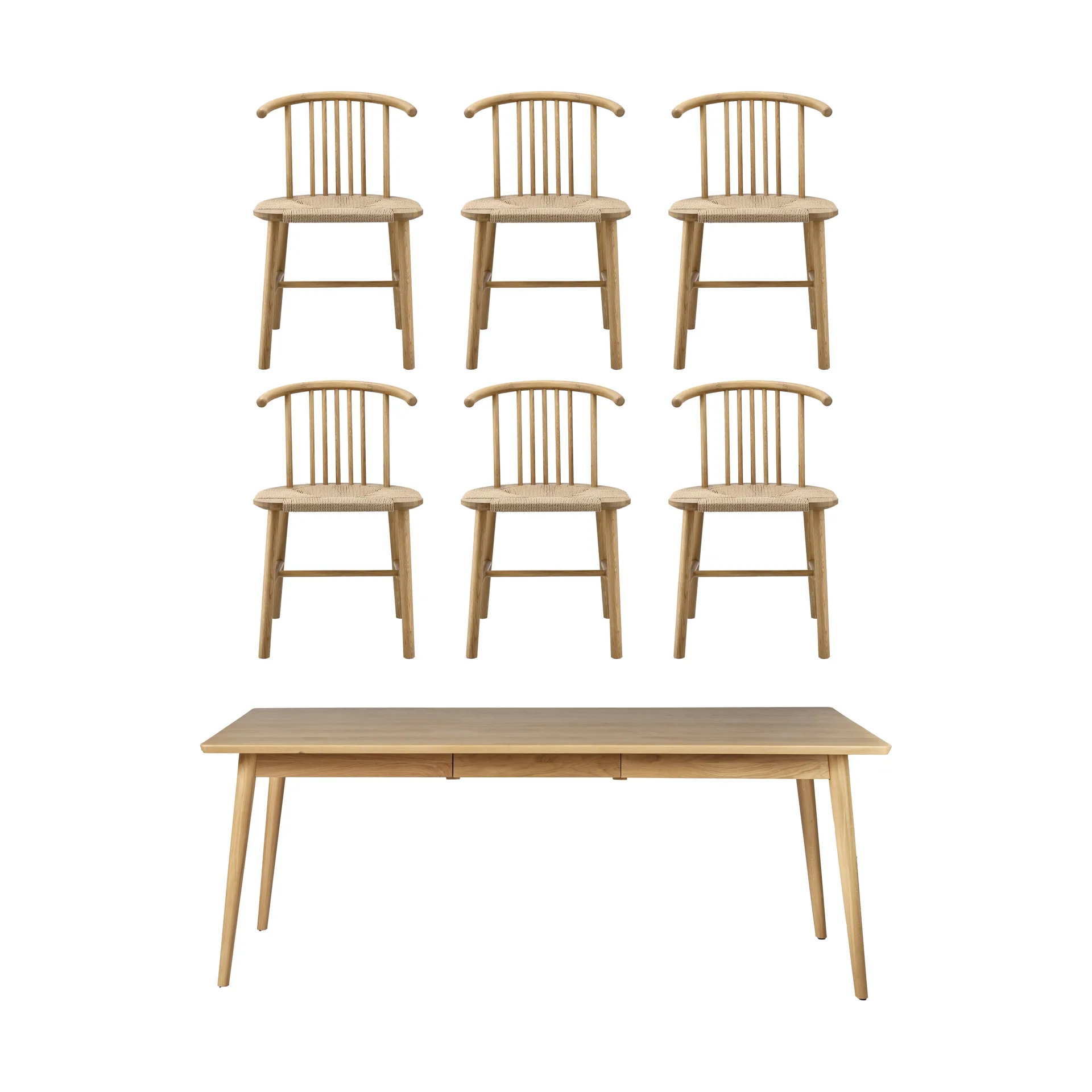 VIOR matbord 200 cm + stol 6-pack - Lackerad ek-natur NJRD