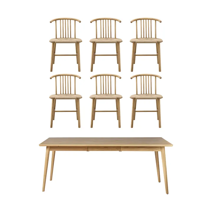 VIOR matbord 200 cm + stol 6-pack - Lackerad ek-natur - undefined - NJRD