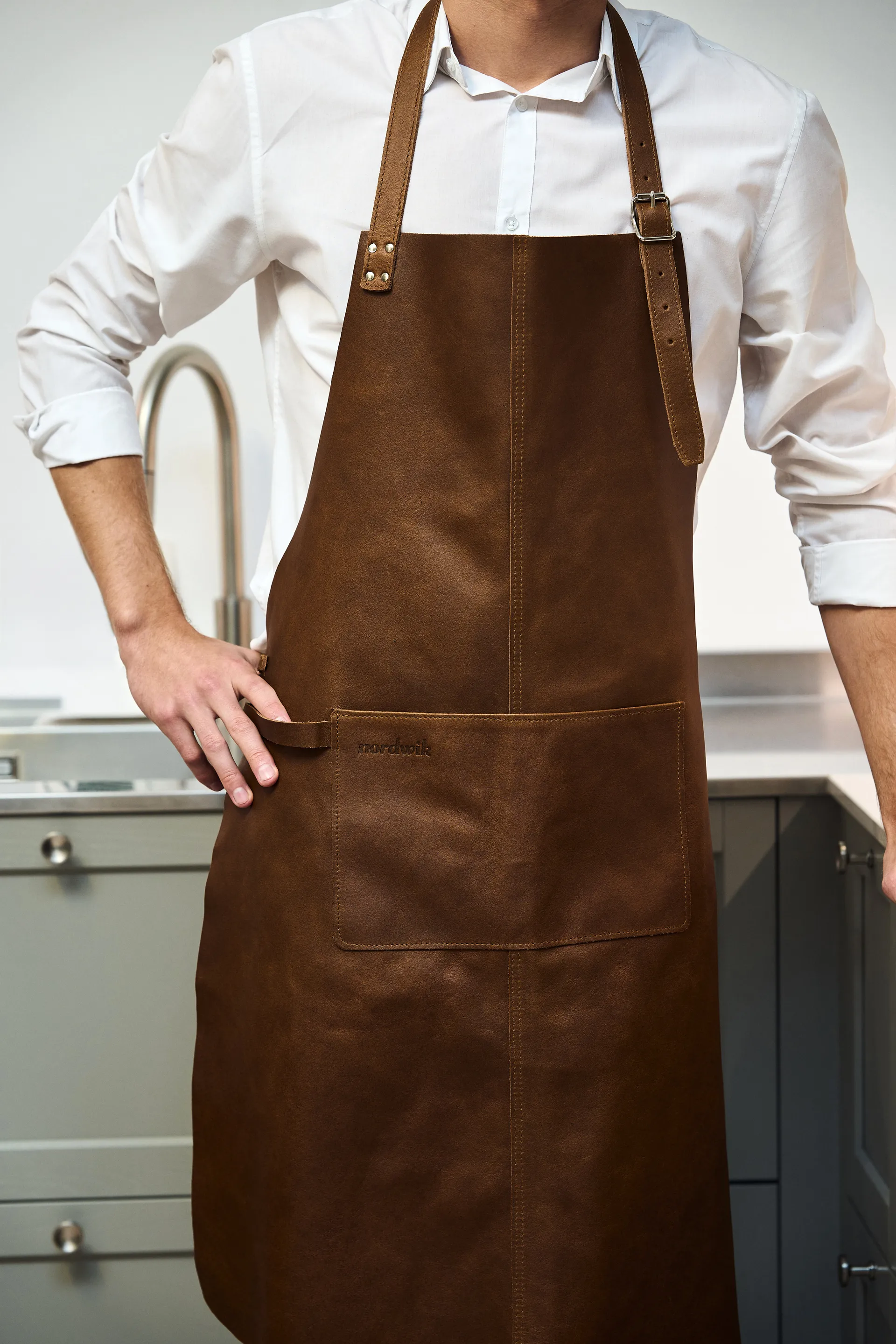 Nordwik förkläde läder, Brun Nordwik