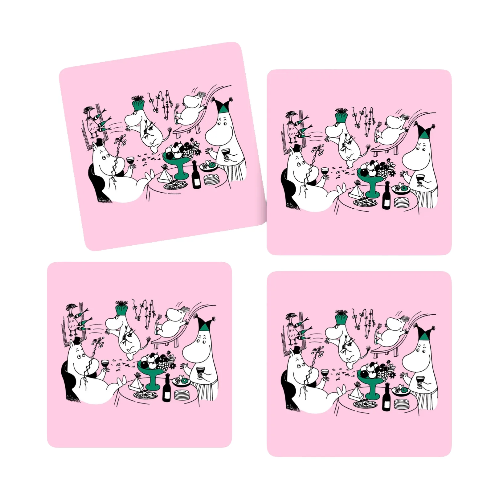 Moomin 80 glasunderlägg 9x9 cm 4-pack, Rosa Opto Design