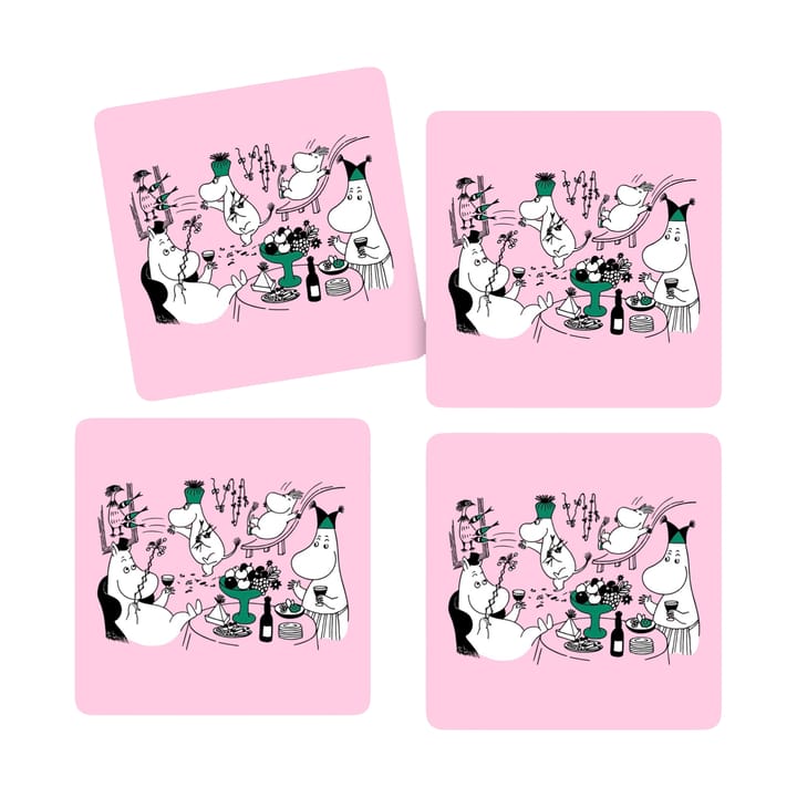 Moomin 80 glasunderlägg 9x9 cm 4-pack - Rosa - Opto Design