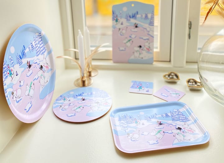 Mumin glasunderlägg vinter 2022 9x9 cm 4-pack, Blå-vit-rosa Opto Design