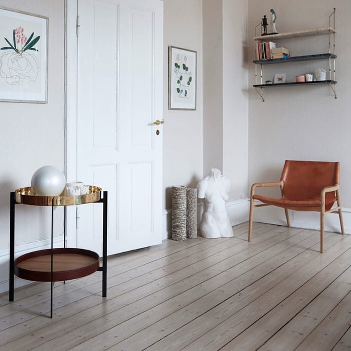 Deck brickbord, teak, svart stativ, vit marmorhylla OX Denmarq