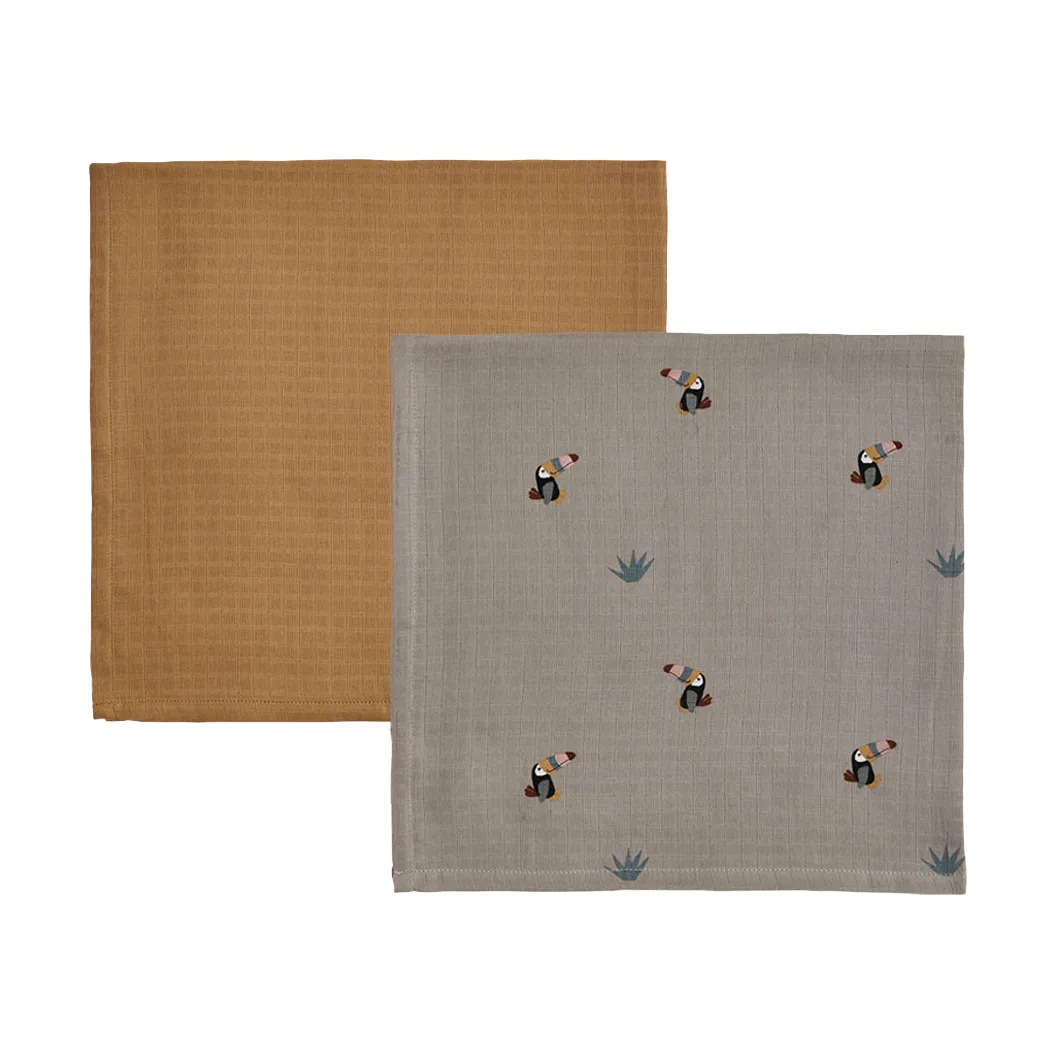 Produktfoto för OYOY MINI - Toucan Muslin - Pack of 2 - Dammblad - Clay / caramel - H:70 x W:70 cm