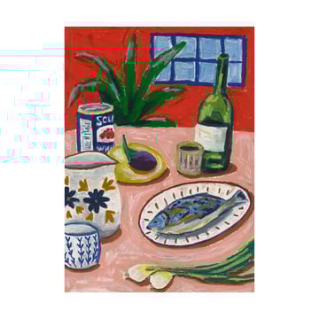 Paper Collective Composition with Fish poster 50×70 cm