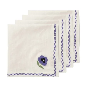 Madelen Möllard Pansy bomullsservett - Blue, 4-pack, 45x45 cm - Pick a Poppy