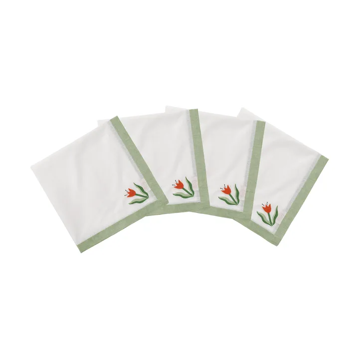 Madelen Möllard Tulip bomullsservett - Light green, 4-pack, 45x45 cm - Pick a Poppy