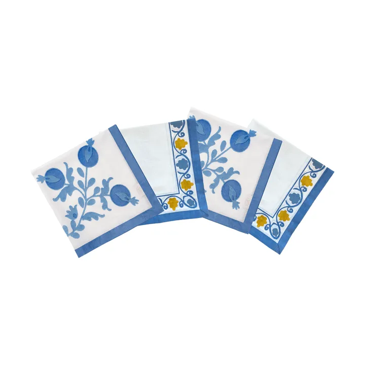 Suzani bomullsservett - Blue, 4-pack, 45x45 cm - Pick a Poppy